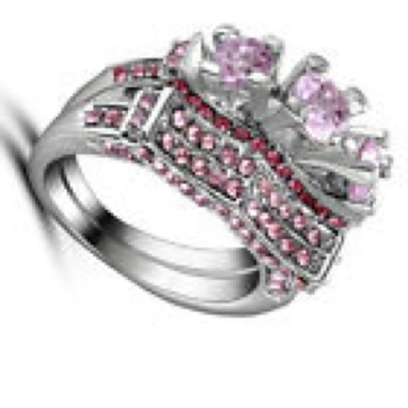 Stunning pink and silver ring set - Picture 2 of 3